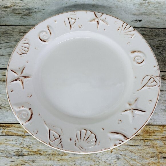 Thomson Pottery HAMPTON Seashells Embossed Rustic Off White Dinner Plates Set 4 - Picture 4 of 16